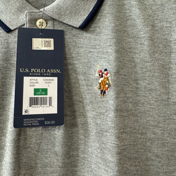 U. S. POLO ASSN. Short sleeves, collared, button polo shirt, Gray, Large Kids - Picture 3 of 6